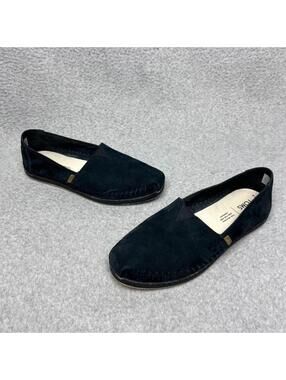 TOMS Alpargata Leather Wrap Black Nubuck Suede Slip On Loafer Flats Shoes Sz 7.5